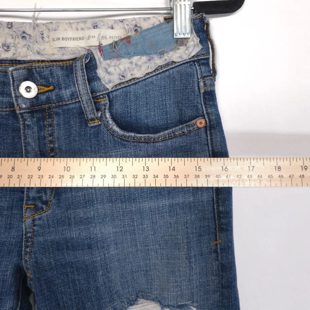 ANTHROPOLOGIE‎ PILCRO Jeans 26 Petite Patchwork Distressed Slim Boyfriend Floral